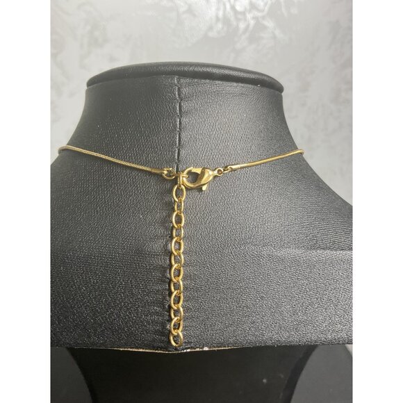 Gold Snake Chain Necklace With Square Purple Gemstone Pendant - Picture 5 of 6